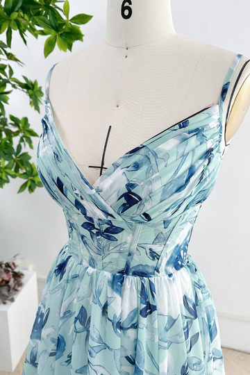 Spaghetti Straps Corset Floral Chiffon Tiered Prom Dress HZ1023